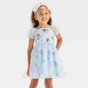 Toddler Girls' 18M Bluey Floral Tulle Dress - Light Blue